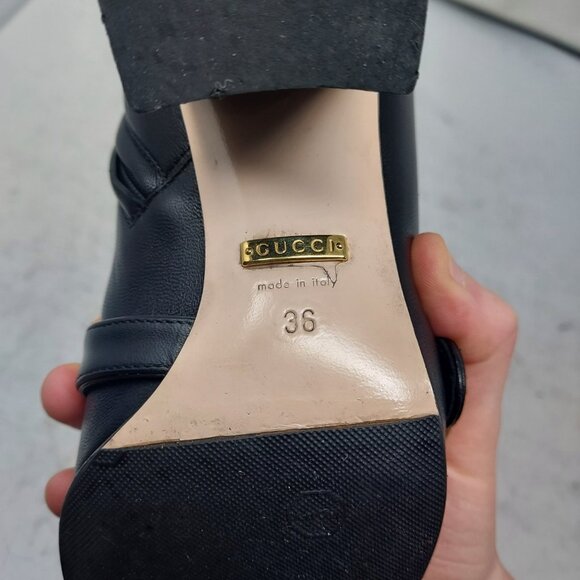 GUCCI Leather Black Malaga Kid GG Marmont Fringe Ankle Boot - Picture 11 of 15